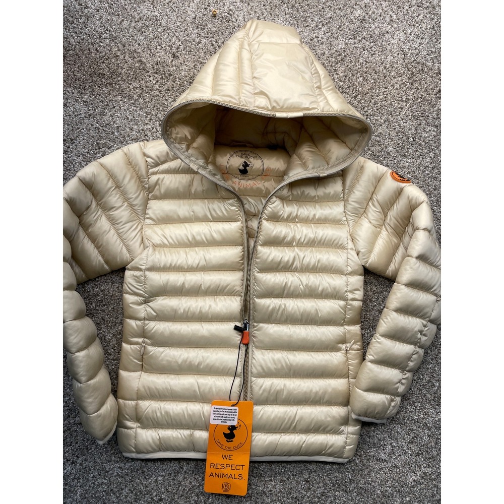 Save The Duck Puffer Jacket Kids 8 Cream NEW Padded Hooded J32310G